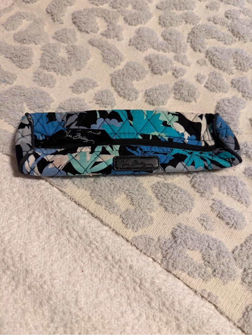 Vera Bradley Quilted Zip Pouch - Teal Aqua Black